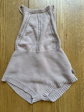 Soft Knit Kids Jumpsuit in Light Pink, backless, size 1-2